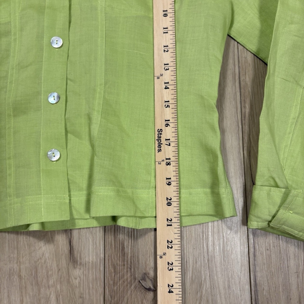 Allison Taylor Women's 100% Linen Button-Up Shirt Large Green Roll Tab‎ Solid - Picture 5 of 7